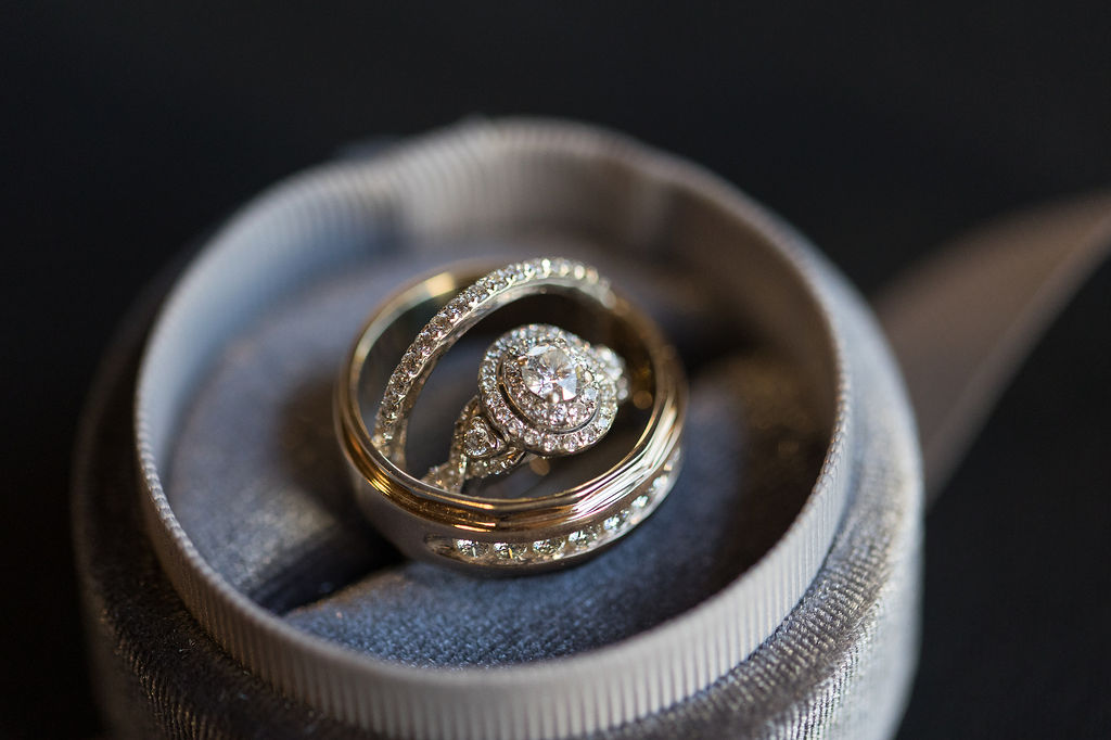 Luxury wedding planner in North Carolina guiding a couple through design selections.