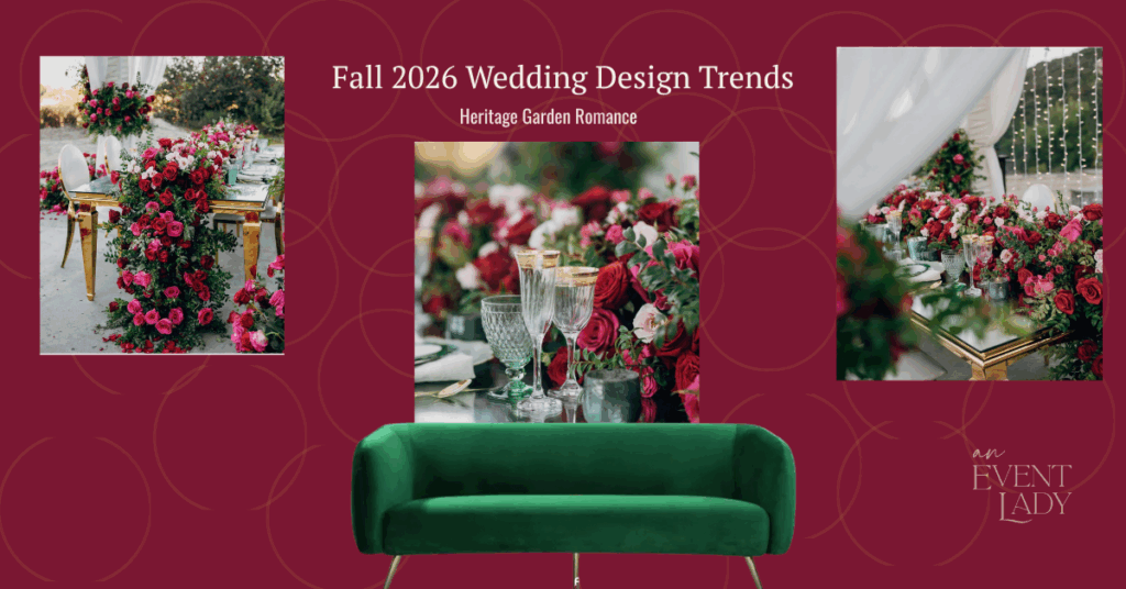 Fall 2026 wedding design trends heritage garden style Raleigh planner